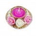 Handmade Floral Pearl Tealight Holder with Multicolour Smokeless Long Lasting Candles (6 Pieces)