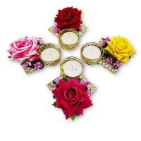 biZyug Big Rose Flower Tealight (Pack of 4)