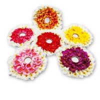 biZyug T-Light Floral Platter with Candle for Home Decoration (Pack of 6)