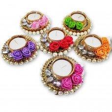 biZyug T-Light Floral and Pearl for Diwali Decoration (Pack of 6)