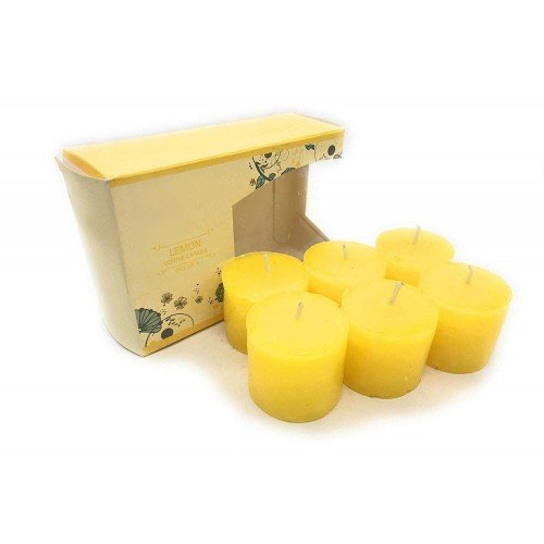 biZyug Paraffin Wax Lemon Fragrance Votive Candles (Set of 6, Yellow)