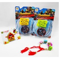 Angry Bird Kid Rakhi and Floral Bracelet with Beyblade Gift Combo